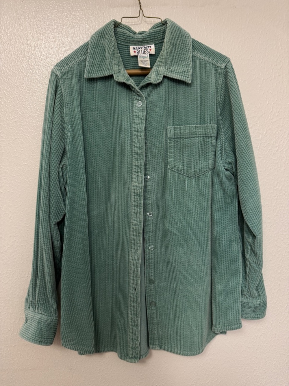 Mainstreet Blues Green and Tan Ribbed Corduroy Button-Up Shirts 2 pk